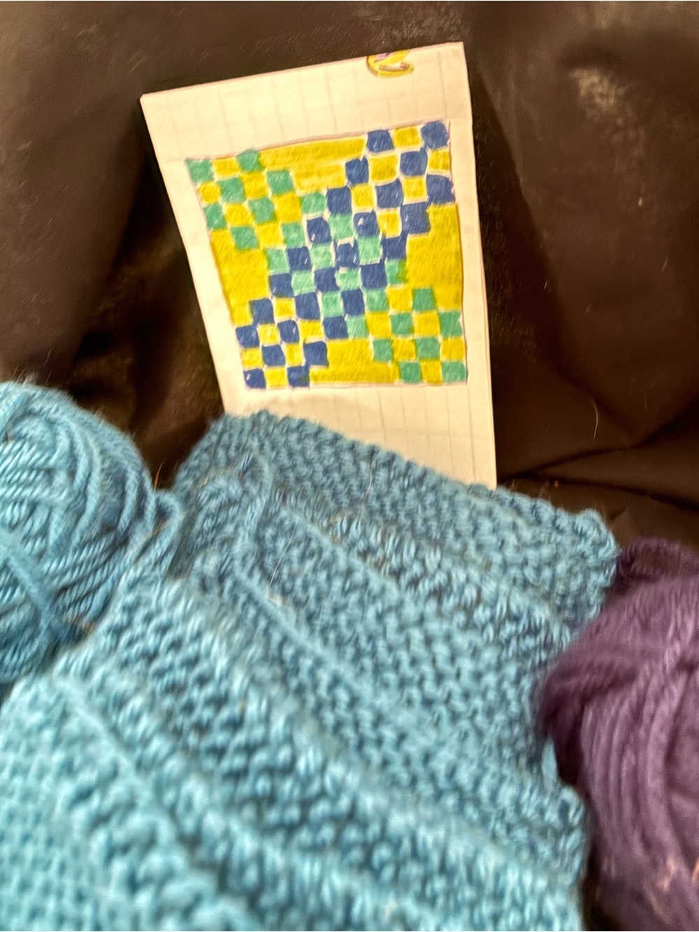 Yarn Patchwork Knitting Project Teal Dark Blue Lime Green Squares to be finished - Picture 9 of 12